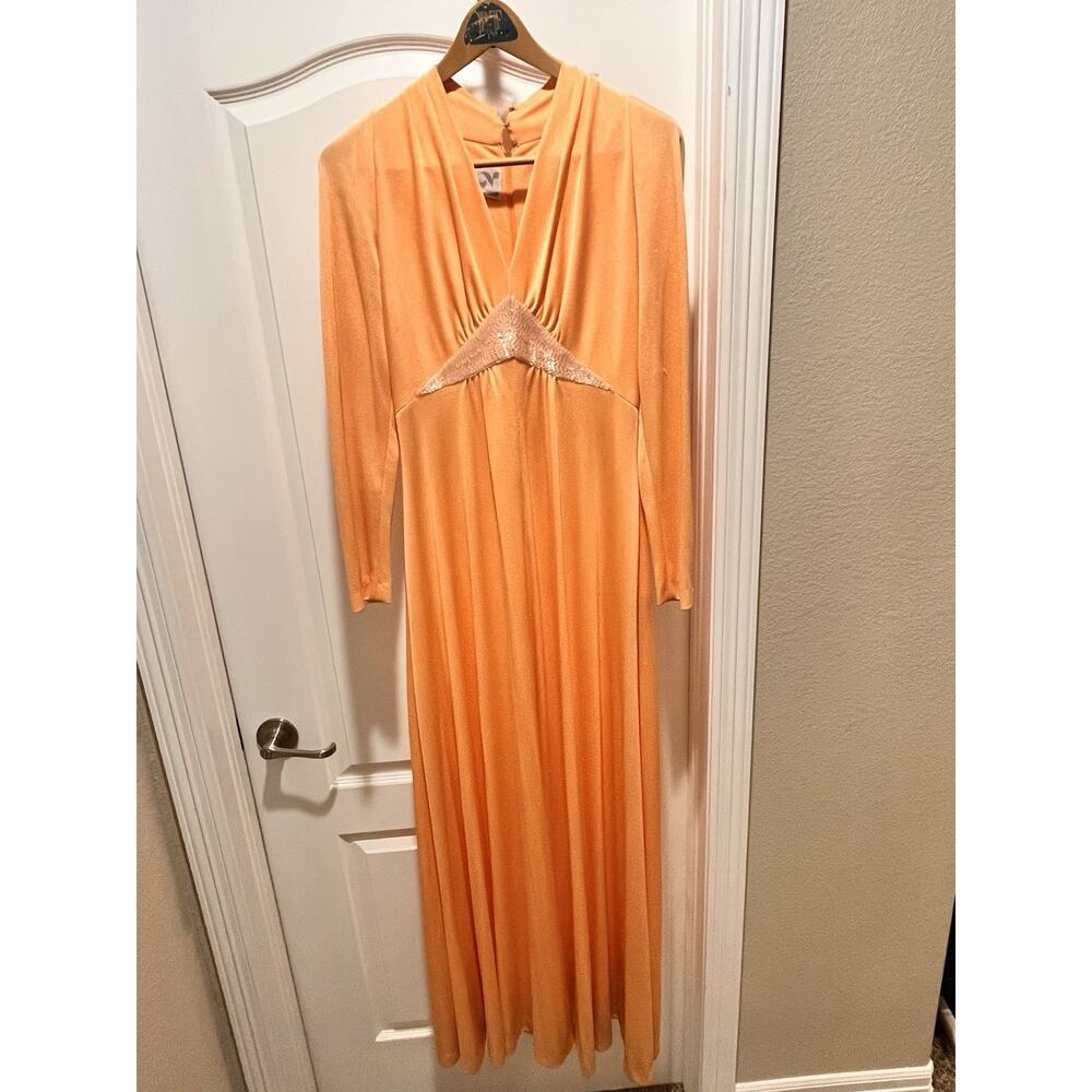 Dan Lee / NEUSTETERS / Vtg 60s Orange Party Dress w/Arrow Sheer Bust Size 12 - Picture 2 of 15